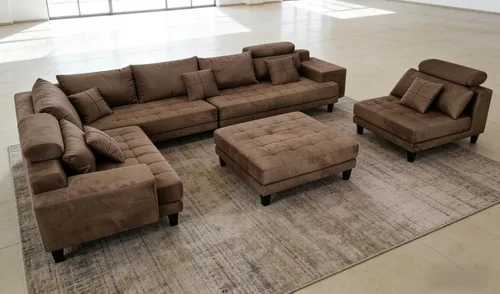Vista 2 de Stendmar L forma U forma reversible moderno microfibra tela sofá seccional sofá conjunto S150DBR