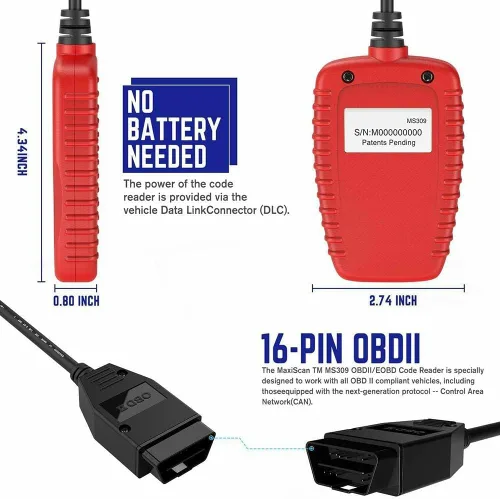 Vista 5 de Escáner CAN OBD2 MS309 Escáner automotriz Herramienta de diagnóstico del motor EOBD Lector de código de motor de verificación de automóvil