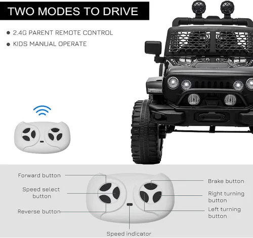 Vista 5 de Aosom Camión de paseo para niños de 12 V con control remoto para padres, automóvil eléctrico alimentado por batería con suspensión de resorte, Negro