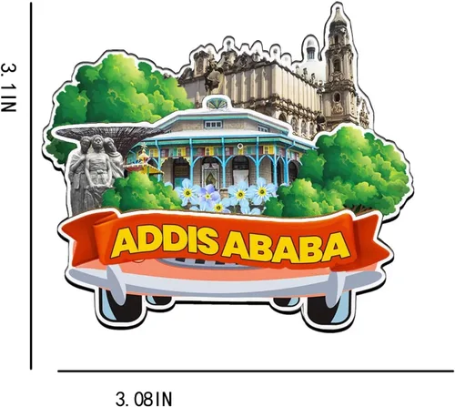 Vista 3 de Imán de madera para nevera de Addis Abeba Etiopía, monumentos 3D, recuerdos coleccionables, decoración hecha a mano -2863