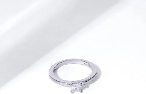 Vista 4 de Tienda Collection Platinum or Gold plated Sterling Silver Princess-Cut Solitaire Ring made with Infinite Elements Cubic Zirconia