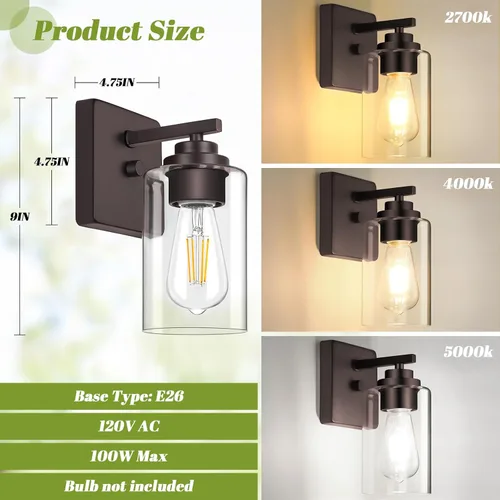Vista 6 de VerRon Juego de 2 apliques de pared para baño, lámparas modernas de tocador, faroles de montaje de bronce cepillado al óleo, luces de pared