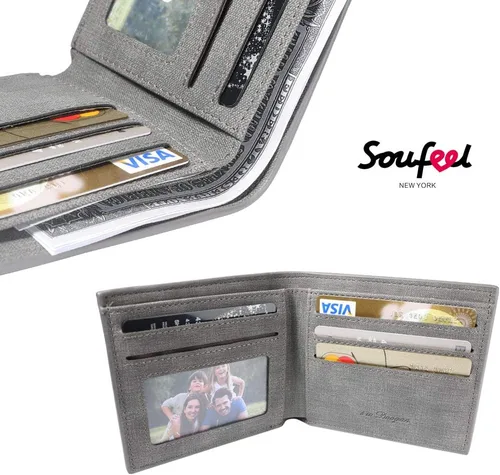Vista 4 de SOUFEEL Billeteras personalizadas con fotos para hombres, billetera de cuero delgado con 2 imágenes, regalos personalizados para el día del padre