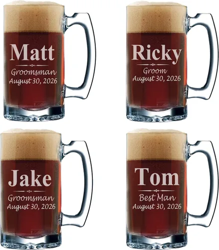 Vista 8 de My Personal Memories Juego de 3, juego de 5 juegos de 7 y más vasos de cerveza personalizados para padrinos de boda, grabado personalizado, tazas