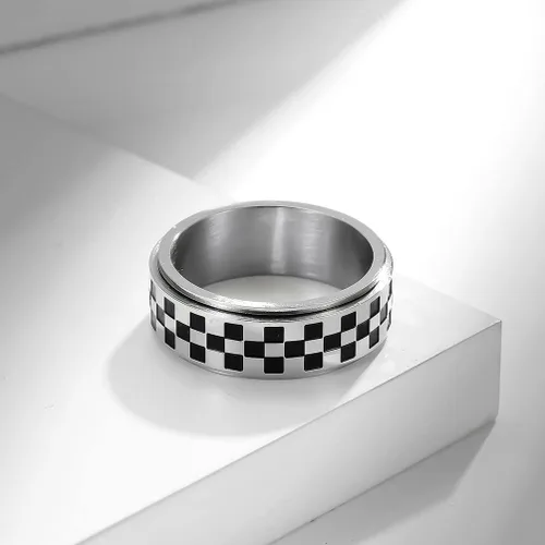 Vista 3 de Anillos giratorios de acero inoxidable de 0.315in, color negro, blanco, para mujeres, hombres, niños, adolescentes, niñas, delicados anillos