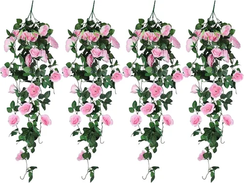 Vista 21 de RECUTMS - Guirnalda de flores artificiales colgantes de rosas negras, 2 guirnaldas florales falsas de 3.3 pies con 30 luces LED para pared