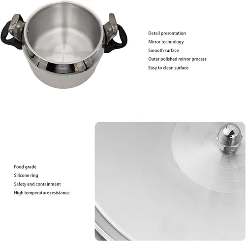 Vista 8 de Tuwei Olla a presión de aluminio 4L, a prueba de explosiones, tapa de bloqueo, base compatible con inducción, cocción rápida, 7.9 in de diámetro