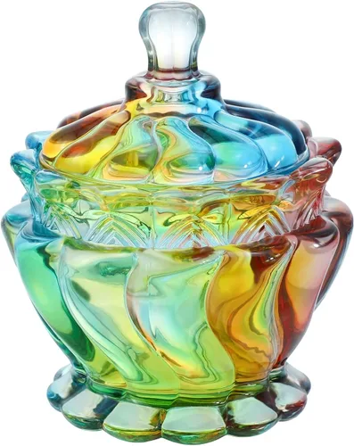 Vista 15 de SOCOSY Tarro de boticario de vidrio transparente en relieve con tapa, Tarro de dulces Tarro de buffet de dulces de boda Caja de joyería de cristal