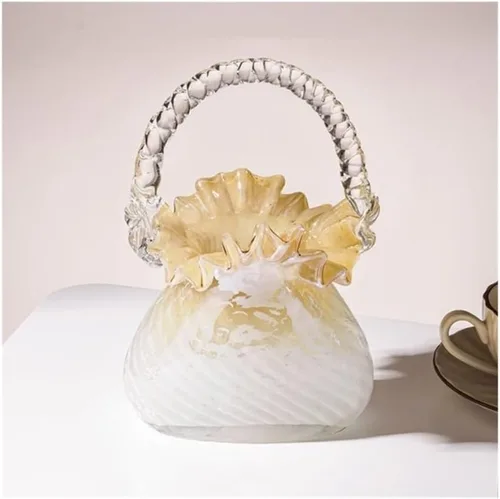 Vista 6 de Vases, Glass Handheld Flower Basket Vase - Living Room Home Decoration Ornament(Large)