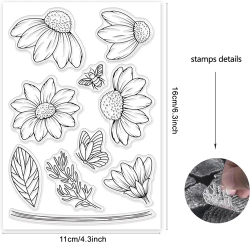 Vista 2 de ORIGACH Sellos transparentes de margaritas, sellos de silicona transparente floral para hacer tarjetas, álbumes de recortes, decoración de álbumes