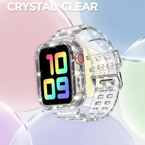 Vista 135 de DABAOZA - Correa transparente compatible con Apple Watch con estuche protector, correa deportiva de TPU con brillo para mujeres y hombres