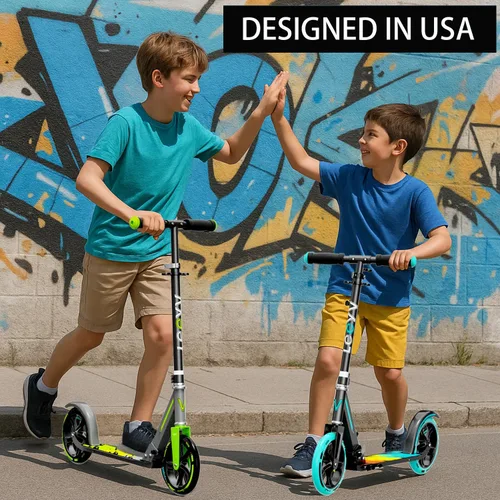 Vista 6 de Scooter para niños de 6 a 12 años y adultos Altura ajustable, plegable, marco de aluminio ligero Soporta hasta 220 libras Paseo suave