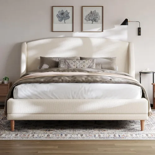 Vista 14 de Christopher Knight Home Hazel Velvet Queen Size Bed Frame with Wingback Headboard, Modern Queen Bed Frame and Headboard, Wooden Slats Support, Easy