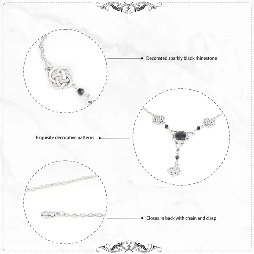 Vista 4 de FRESHME Kit de cadena de orejas de elfo con nudo celta, orejas de hada cortas y largas con cuentas de cristal negro, cadena pagana para diadema