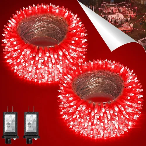 Vista 25 de Paquete de 2 Total 200 Pies 600 Luces LED de Navidad en Cadena, Luces de Árbol de Hadas Blanco Frío Conectables, 8 Modos y Temporizador Luces