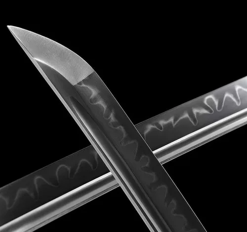 Vista 2 de Espada samurái japonesa Katana T10 hecha a mano, hoja de acero templado de arcilla, afilada de espiga completa, regalos para él, espada real, espada