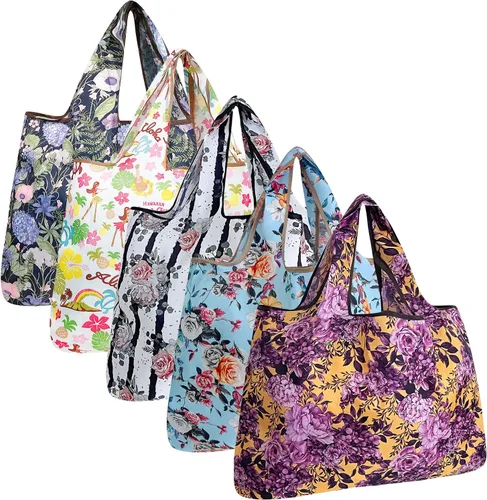 Vista 17 de allydrew Bolsas grandes plegables de nailon reutilizables para comestibles, paquete de 5