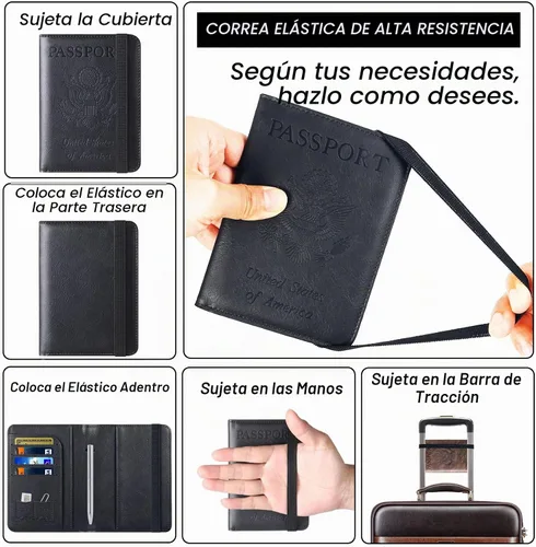 Vista 3 de LOHASLIFE Soporte para pasaporte para viajes, cartera con bloqueo RFID para 116#Negro