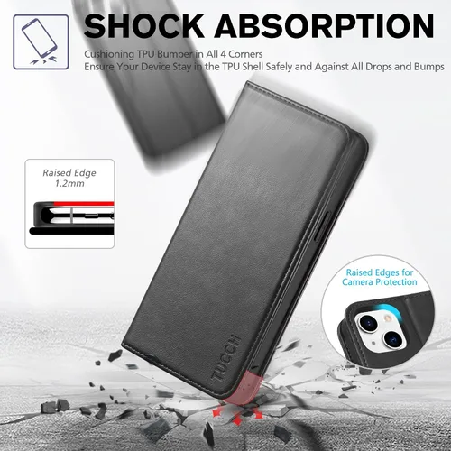 Vista 6 de TUCCH - Funda tipo cartera con 3 ranuras para tarjetas para iPhone 14 (6.1") 2022, color negro clásico