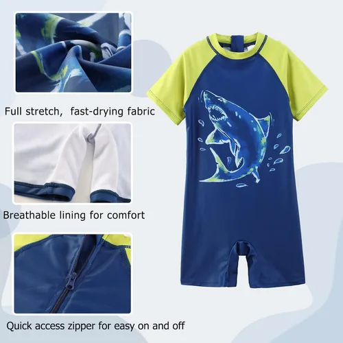 Vista 3 de Trajes de baño de una pieza para niños, camiseta de natación de manga corta