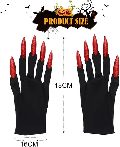 Vista 2 de Asooll Guantes de moda con uñas, guantes de fiesta, garras de gato, guante de lobo de Halloween, disfraz de fantasma para mujeres y niñas