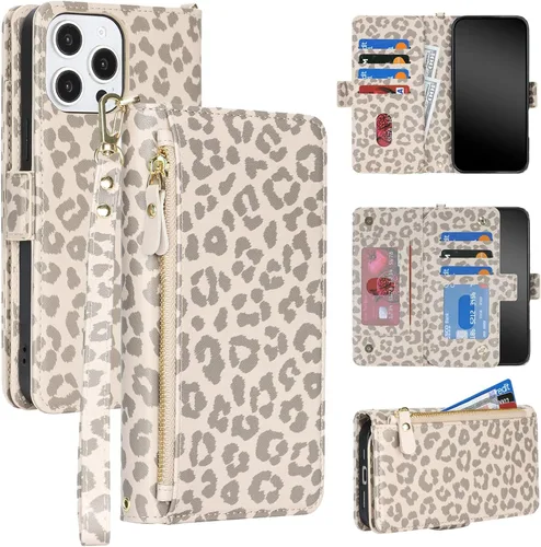 Vista 26 de Funda para iPhone 13 Pro Max/12 Pro Max con correa, leopardo beige Beige (Beige Leopard)