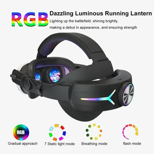 Vista 6 de AZURAOKEY Head Strap Battery Pack for Meta Quest 3, Replacement Elite Strap 8000mAh Enhanced Comfort and Extended Gaming Time with RGB Light for