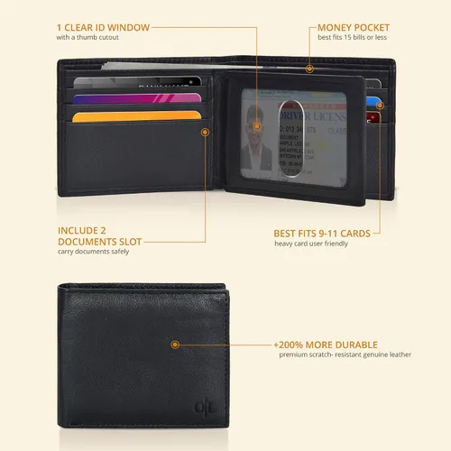 Vista 40 de Carteras RFID delgadas para hombres - Cartera de bolsillo frontal de piel genuina