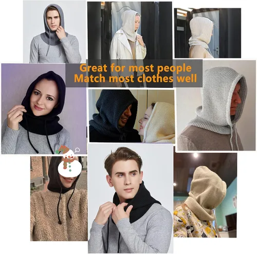 Vista 6 de Facecozy Sombreros de invierno para mujer, gorro de bufanda con capucha para mujer, pasamontañas de punto, gorro con cordón