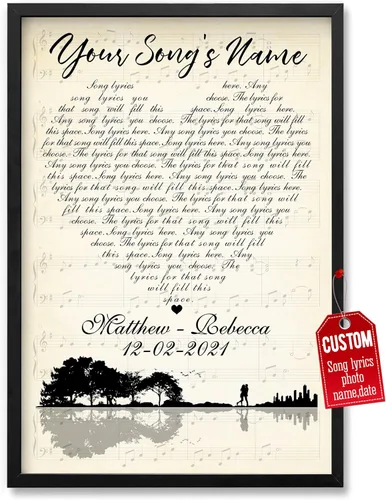 Vista 20 de H-DEWALL póster personalizable con letra de tu canción favorita y foto, lienzo inspirador con marco, arte de pared, regalo romántico para mujer
