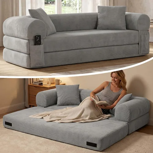 Vista 10 de Anwick Sofá cama convertible sin hueso de 80 pulgadas, sofá cama 3 en 1, tamaño Queen para sala de estar, estudio, apartamento, pana, espuma