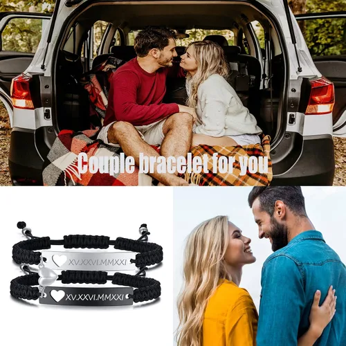 Vista 2 de XUANPAI Personalized Handmade Braided Bracelet with Hollow Heart Symbol Adjustable Rope Woven Bangle for Couple