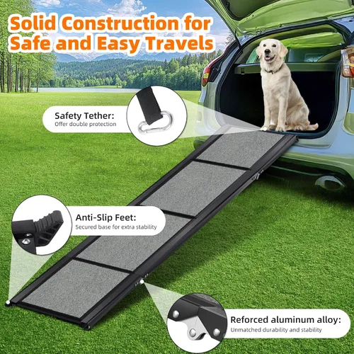 Vista 7 de Rampa para Perros para Coche 𝟕𝟏”𝐱𝟐𝟎” Grandes Rampas de Escalones Plegables para Mascotas para Camiones, SUV, con Superficie Antideslizante, Hasta