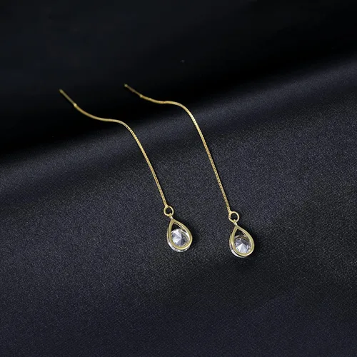 Vista 5 de Reffeer Solid 925 Sterling Silver CZ Droplet Chain Dangle Earrings for Women Girls Crystal Dangle Earrings Threader Tassel