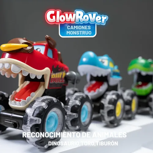 Vista 7 de JOYIN Paquete de 3 camiones monstruos de juguete - Coches iluminados activados por movimiento para niños pequeños - Ruedas LED Monster Glow Rover