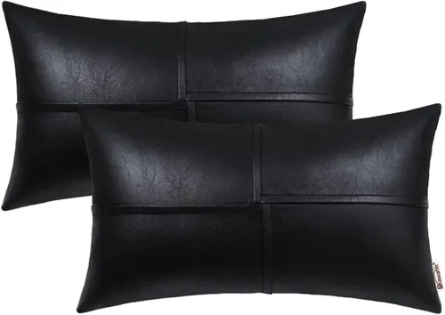 Vista 18 de BRAWARM Fundas de almohada de cuero sintético de 16 x 16 pulgadas, paquete de 2 fundas de almohada de cuero rojo profundo, fundas de almohada