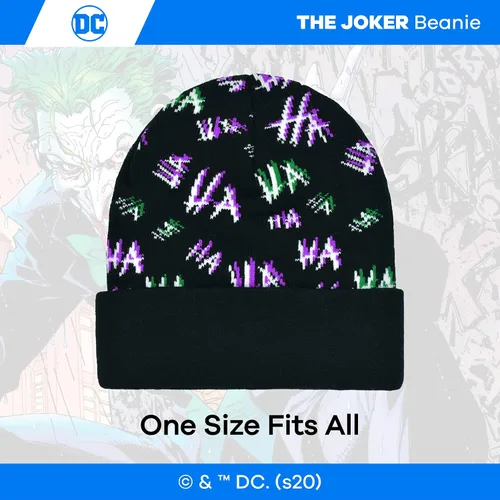 Vista 4 de Concept One Dc Comics The Joker Beanie Hat, Knitted Cuffed Winter Skull Cap