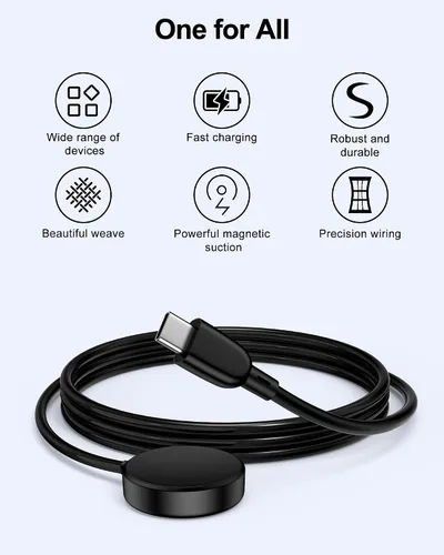 Vista 5 de Cargador de reloj Samsung, base de carga inalámbrica magnética para Galaxy Watch 8, cargador de reloj Galaxy con cable de carga rápida USB C de 3