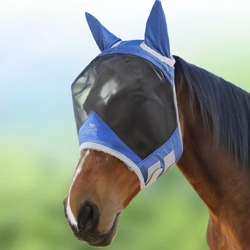 Vista 8 de Harrison Howard CareMaster Pro - Máscara luminosa para moscas de caballo, gran espacio de ojos estándar con orejas, protección UV para caballo