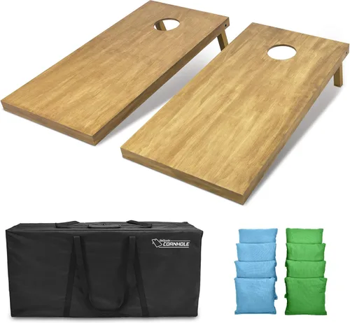Vista 65 de GoSports 4 ft x 2 ft Regulation Size Wooden Cornhole Boards Set with Light Brown Finish - Includes Carrying Case and Bean Bags Negro- gris