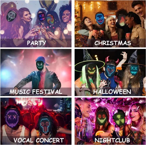 Vista 7 de Depointer Life Máscara LED con detección de gestos, máscara transformadora unisex con luz LED para disfraz, cosplay, fiesta, mascarada