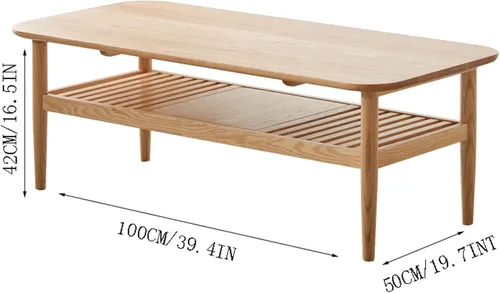 Vista 3 de Mesa de té para sala de estar, mesa de centro de dos niveles, mesa de centro de madera con función de almacenamiento, mesa de centro de madera