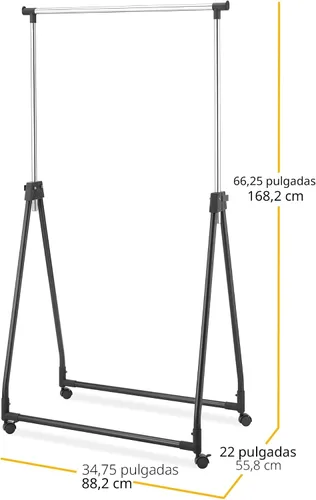 Vista 4 de Whitmor Perchero plegable para ropa - Colgador de ropa con ruedas - Altura ajustable - Negro