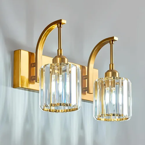 Vista 50 de Luces de tocador de cristal de 3 luces negras para tocador de baño, modernas lámparas de baño de cristal sobre espejo de 23.62 pulgadas de largo