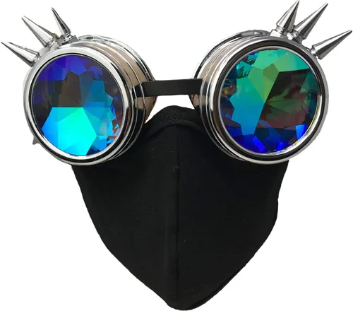 Vista 12 de Cyber Goth Punk Steampunk face mask-Reusable Black Cotton-Rave Goggles-Glasses Estilo #1