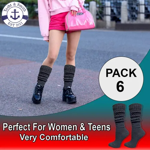 Vista 5 de 6 pares de calcetines Yacht & Smith extra gruesos para mujer, calcetines extra pesados de algodón para botas 6 pares negro