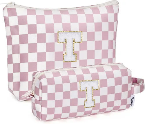 Vista 36 de Narwey Bolsa de maquillaje con inicial, regalos de graduación para adolescentes, niñas, niños y adolescentes, monograma personalizado, bonita bolsa
