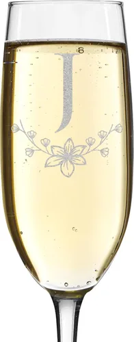 Vista 29 de shop4ever Monograma de letra floral de flauta de champán grabado con láser, 8 oz (L)