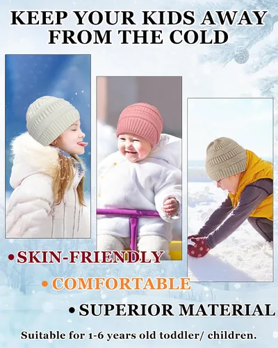 Vista 4 de Geyoga Gorro de invierno para niños y niñas, gorro de punto suave y cálido, 4 bufandas