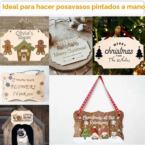 Vista 3 de 12 piezas de manualidades de madera sin terminar, placas de madera con forma rectangular para carritos, colgador de puerta, quema, pintura